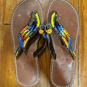 Beaded Brown Leather Sandals